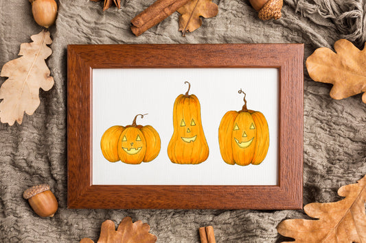 Three Little Jack O' Lanterns Print